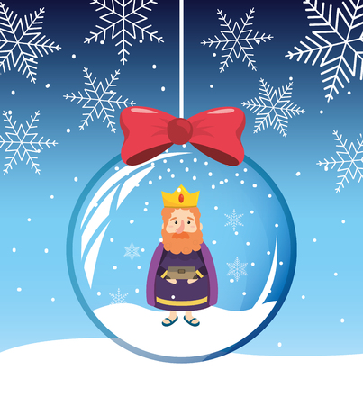 snowflakes with gaspar king magician inside crystal ball vector illustrationのイラスト素材