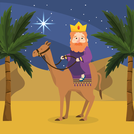 gaspar ride camel with palm trees vector illustrationのイラスト素材