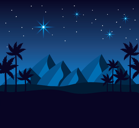 desert with mountains and palm trees to happy epiphany vector illustrationのイラスト素材