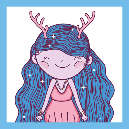 girl fantastic creature with antlers and hairstyle vector illustrationのイラスト素材