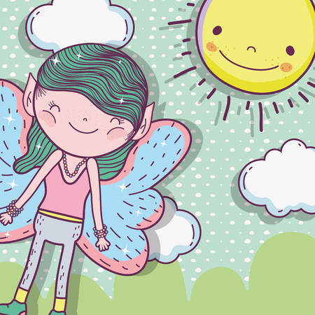 boy fairy creature with sun and clouds vector illustrationのイラスト素材