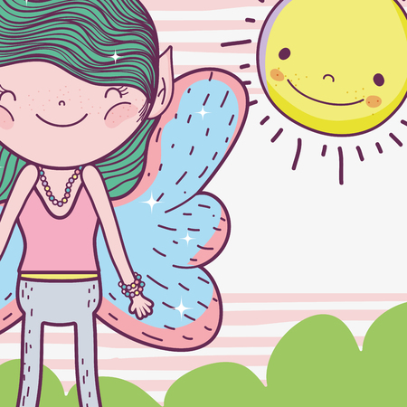 boy fairy fantastic creature with happy sun vector illustrationのイラスト素材