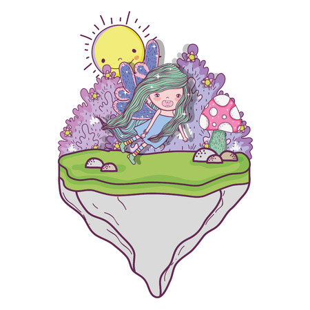 girl fairy with wings in the floating stone vector illustrationのイラスト素材