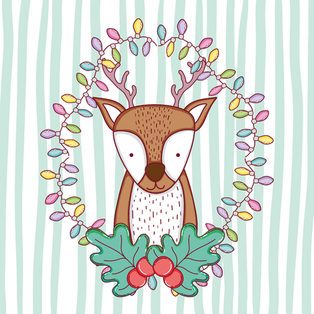 deer with lights and garland to christmas decoration vector illustrationのイラスト素材