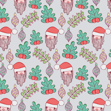 santa claus with garland and branches leaves backgroud vector illustrationのイラスト素材