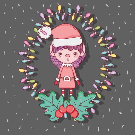elf with garland and lights to christmas decoration vector illustrationのイラスト素材