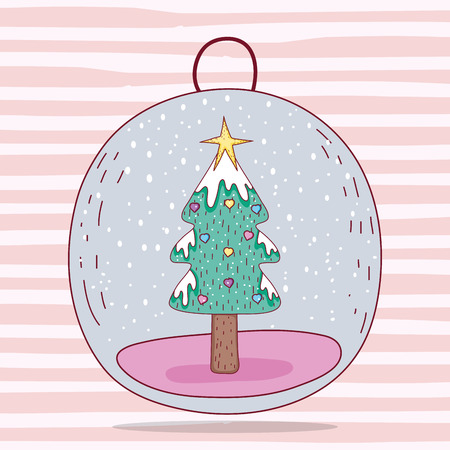 snowing glass ball with pine tree and star vector illustrationのイラスト素材