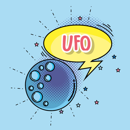 planet patch with ufo message inside chat bubble vector illustrationのイラスト素材