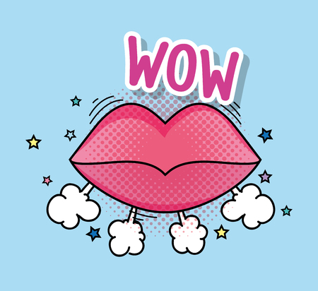 fashion mouth patch with wow message vector illustrationのイラスト素材