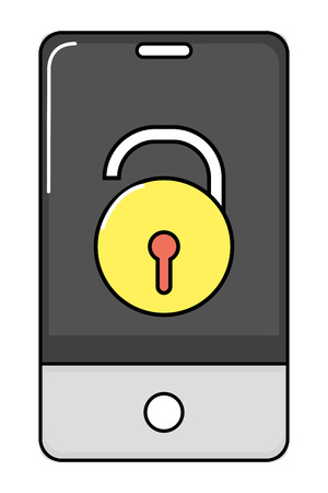 technology smartphone with security padlock icon cartoon vector illustration graphic designのイラスト素材