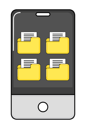 technology smartphone with documents folder cartoon vector illustration graphic designのイラスト素材