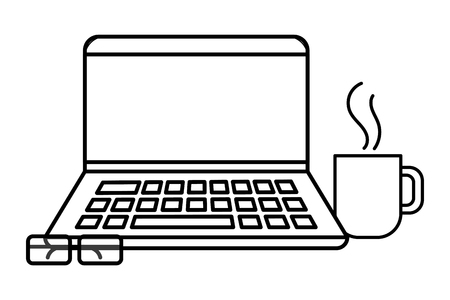 technology laptop with glasses and coffee cup cartoon vector illustration graphic designのイラスト素材