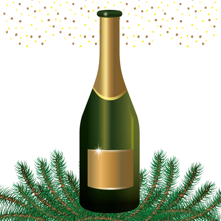 luxury and elegant champagne bottle with christmas decorations cartoon vector illustration graphic designのイラスト素材