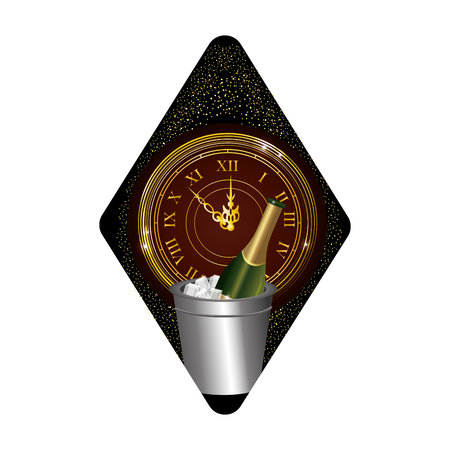 luxury and elegant champagne ice bucket in front clock cartoon vector illustration graphic designのイラスト素材