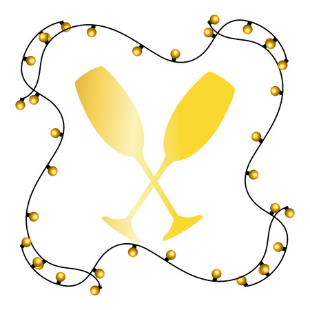 luxury and elegant champagne glasses with golden christmas decorations cartoon vector illustration graphic designのイラスト素材