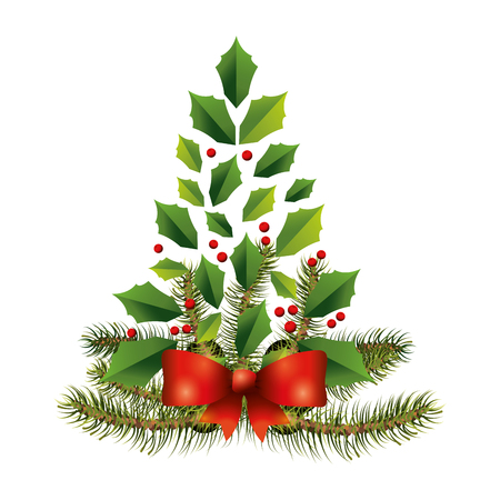luxury and elegant  christmas tree with christmas decoration and red ribbon cartoon vector illustration graphic designのイラスト素材
