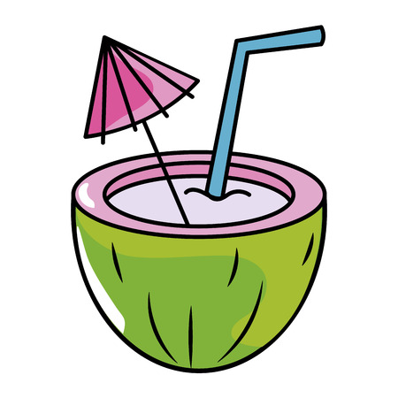 tropical summer coconut cocktail cartoon vector illustration graphic designのイラスト素材