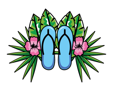 tropical summer flower with flip flops cartoon vector illustration graphic designのイラスト素材