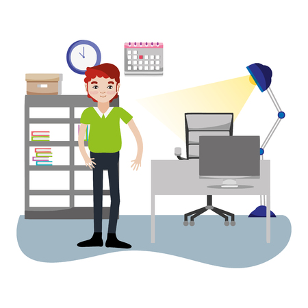 Businessman working inside office cartoon scenery vector illustration graphic designのイラスト素材