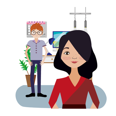 Business coworkers inside office building cartoon scenery vector illustration graphic designのイラスト素材