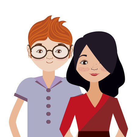 Couple woman and man smiling cartoon vector illustration graphic designのイラスト素材