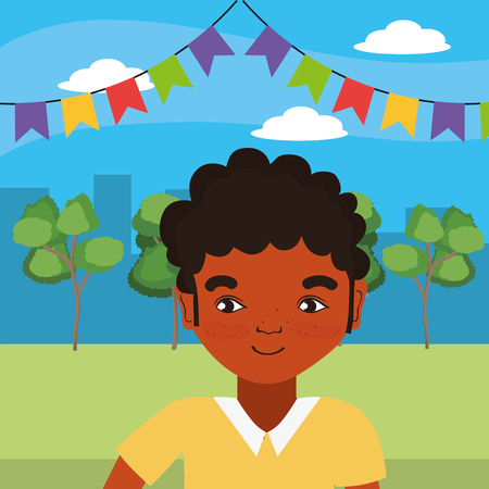 Young man smiling cartoon at garden party with pennants vector illustration graphic designのイラスト素材