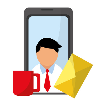 Businessman on smartphone screen and email with coffee cup symbols vector illustration graphic designのイラスト素材