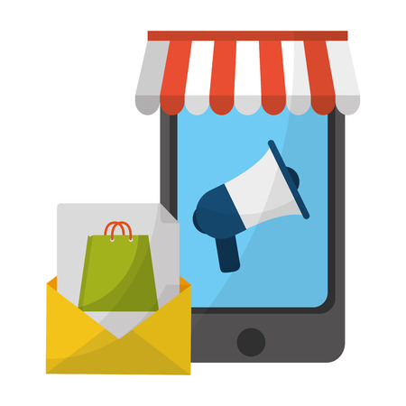 shopping online with smartphone and email with order vector illustration graphic designのイラスト素材