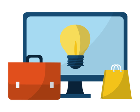 Business idea on computer with briefcase and shopping bag vector illustration graphic designのイラスト素材