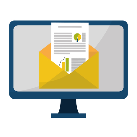 Business graphs in email on computer screen vector illustration graphic designのイラスト素材
