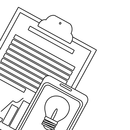 Business graph on clipboard and smartphone with big idea vector illustration graphic designのイラスト素材