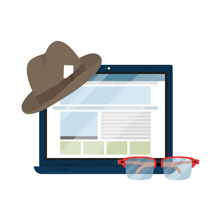 news journalist laptop with hat and glasses cartoon vector illustration graphic designのイラスト素材