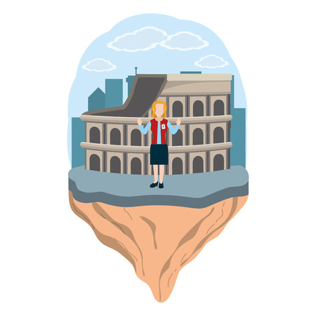 tourist guide showing roman coliseum cartoon vector illustration graphic designのイラスト素材