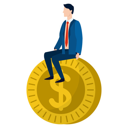 successful businessman avatar with coin cartoon vector illustration graphic designのイラスト素材