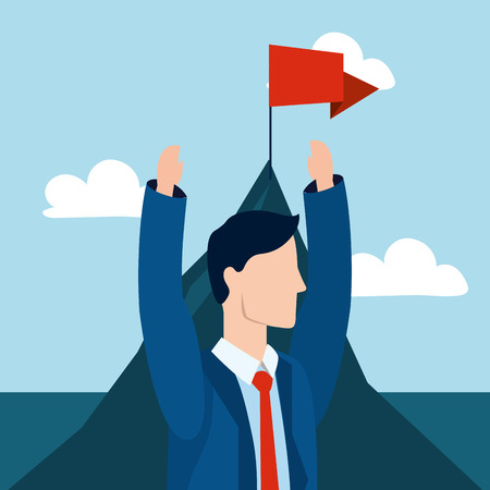 successful businessman avatar in front mountain cartoon vector illustration graphic designのイラスト素材