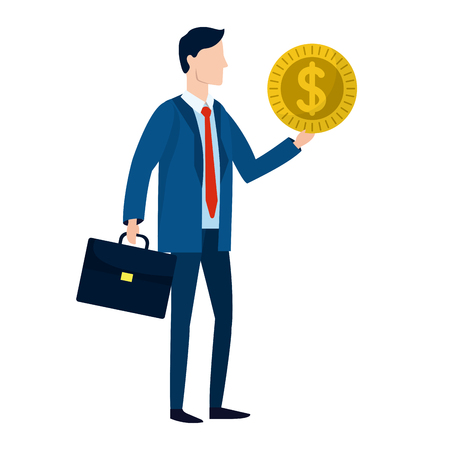 successful businessman avatar with coin cartoon vector illustration graphic designのイラスト素材
