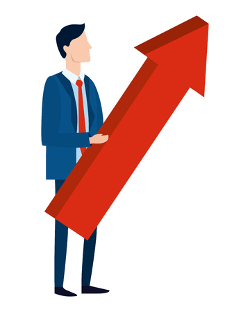 successful businessman avatar climbing arrow cartoon vector illustration graphic designのイラスト素材