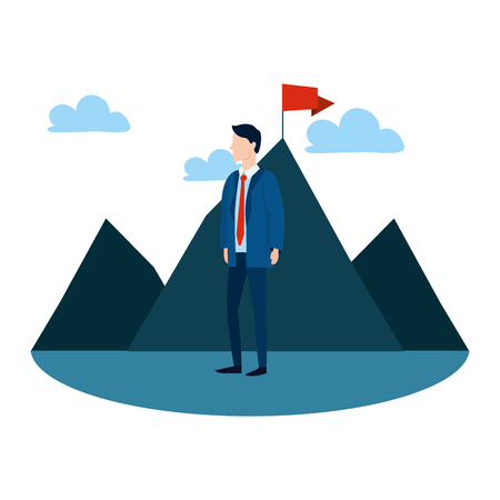 successful businessman avatar in front mountains cartoon vector illustration graphic designのイラスト素材