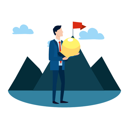 successful businessman avatar in front mountains cartoon vector illustration graphic designのイラスト素材