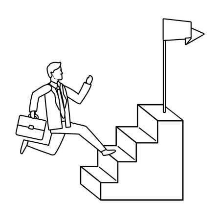 Businessman running with briefcase on stairs to catch the flag vector illustration graphic designのイラスト素材