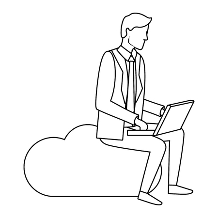 Businessman working laptop seated on cloud vector illustration graphic designのイラスト素材