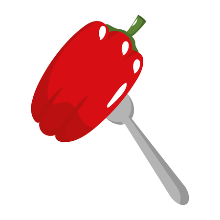 pepper on fork cartoon isolatedのイラスト素材