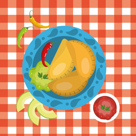 delicious mexican food dish on tabeclothのイラスト素材