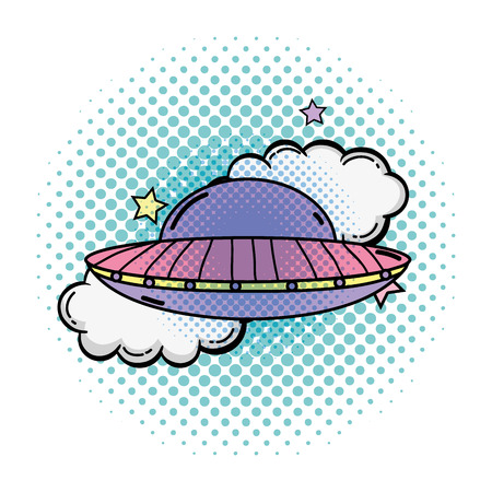 ufo flying with pop art style vector illustration designのイラスト素材