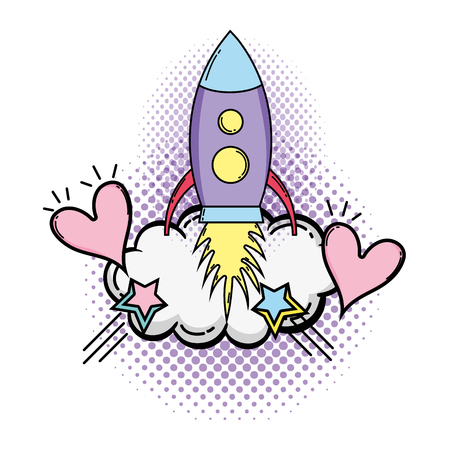rocket flying pop art style vector illustration designのイラスト素材