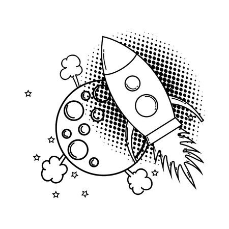 moon with rocket pop art style vector illustration designのイラスト素材
