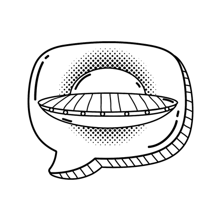 ufo flying with speech bubble pop art style vector illustration designのイラスト素材
