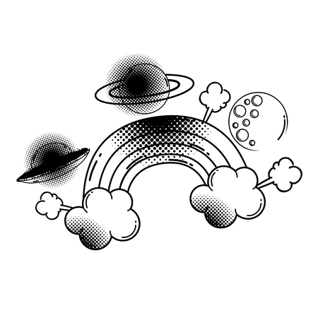 rainbow with planets pop art style vector illustration designのイラスト素材