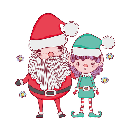 cute christmas santa claus with helper vector illustration designのイラスト素材