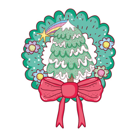 merry christmas tree with gift vector illustration designのイラスト素材